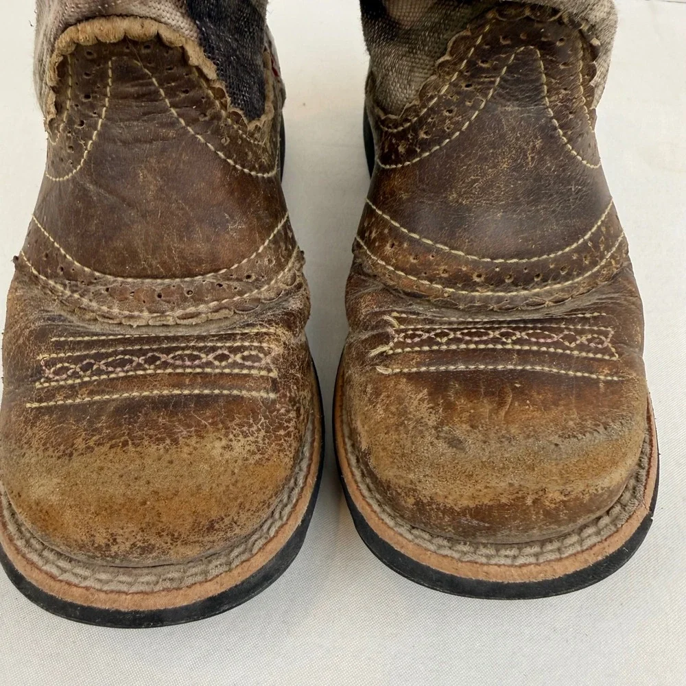 Ariat Kids Fatbaby Camo Western Boots Brown Leather Pink Trim Size 11.5